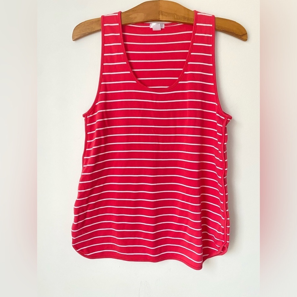 LAKE Top Women’s Small 100% Pima Cotton Striped White Coral